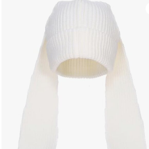 Cream Knit Beanie Hat with Bunny Ears - Picture 2 of 7